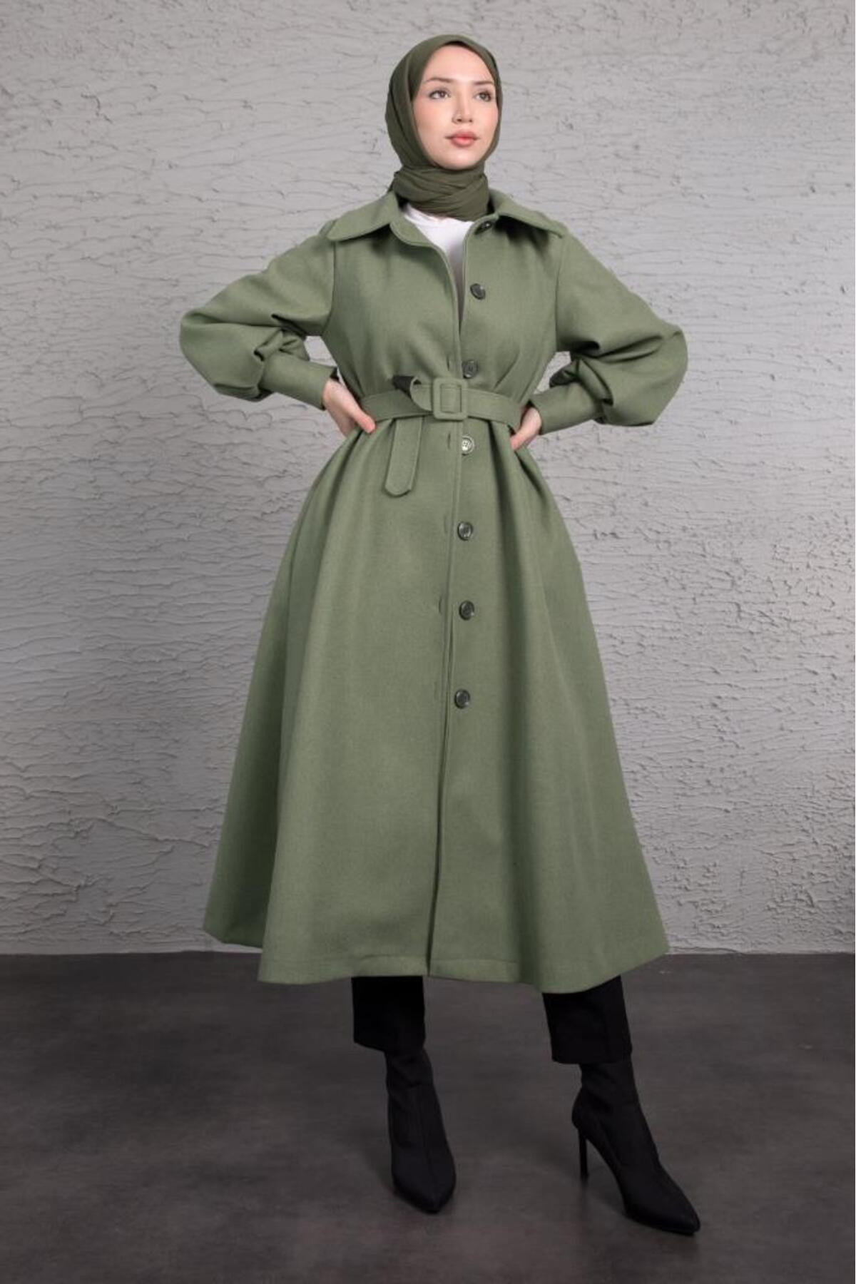 Balloon Sleeve Jacket Yaka Hijab Stamp Coat Olive Green