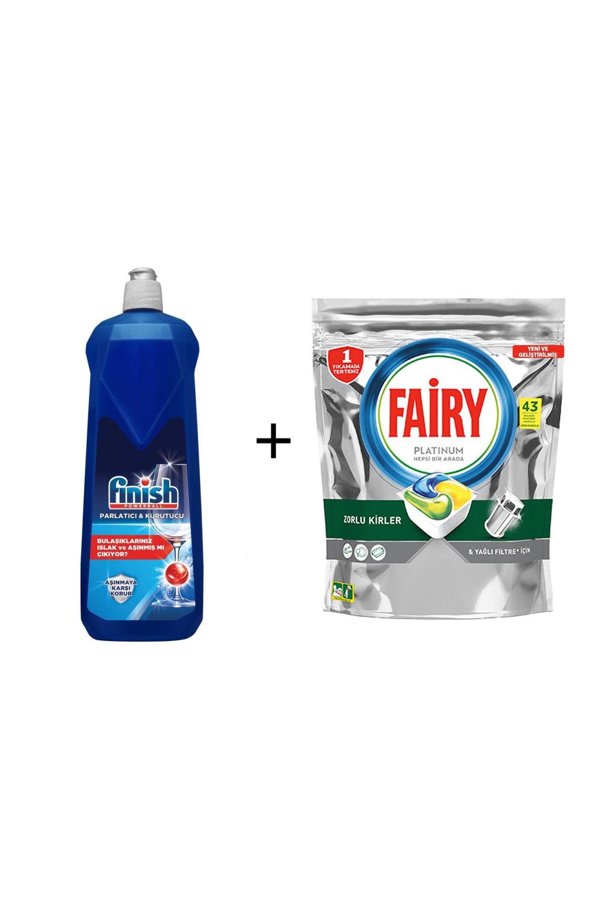 Finish Parlatıcı&Kurutucu 800 ml + Fairy Platinium 43 Tablet Bulaşık Makinesi Kapsülü (2'li set)