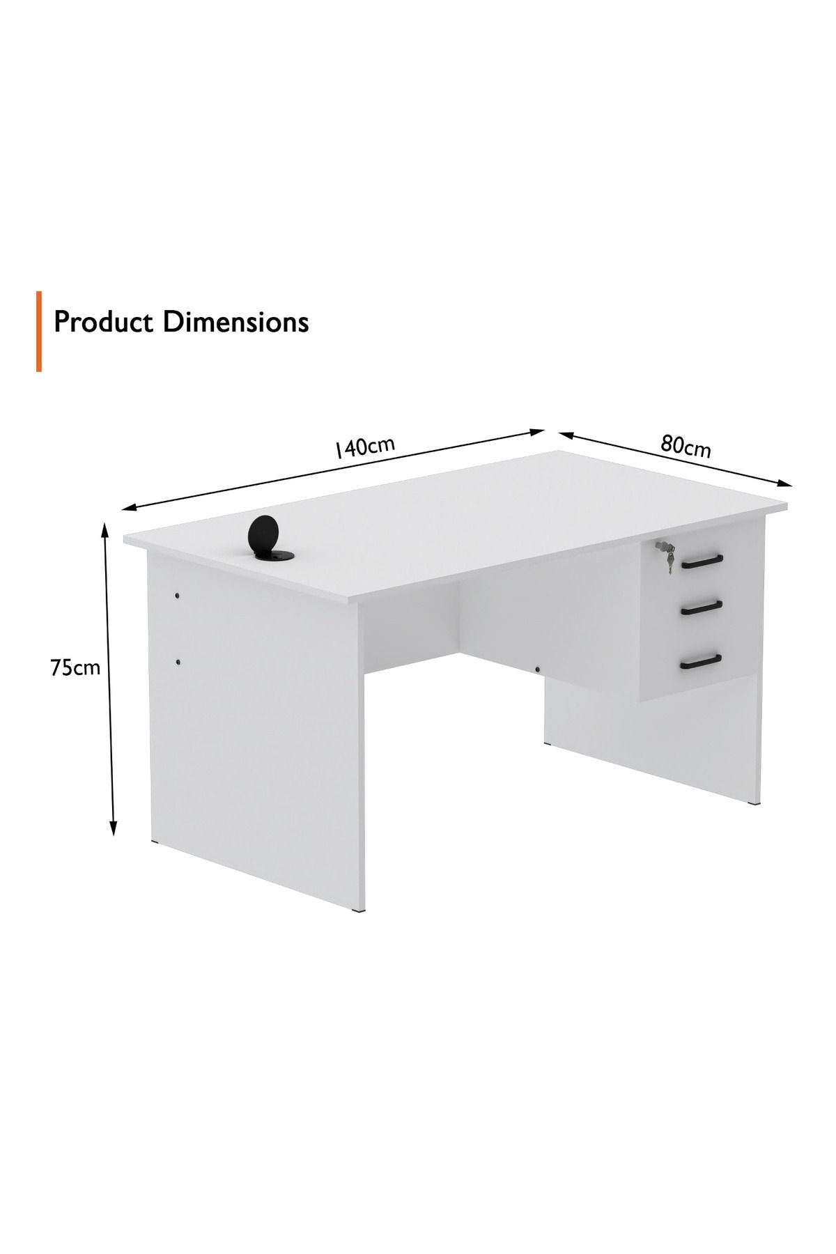 Mahmayi-Modern Writing Study Table With Hanging Pedestal Attached And Round Desktop Power Module - White 3