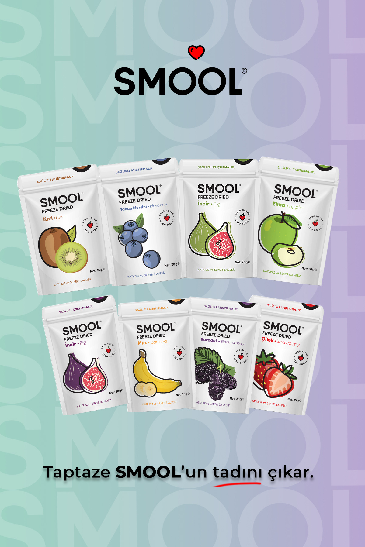 SMOOL Mix Freeze Dried Meyve Paketi 8 Fruit Pack Freeze Dry Fruit Mix