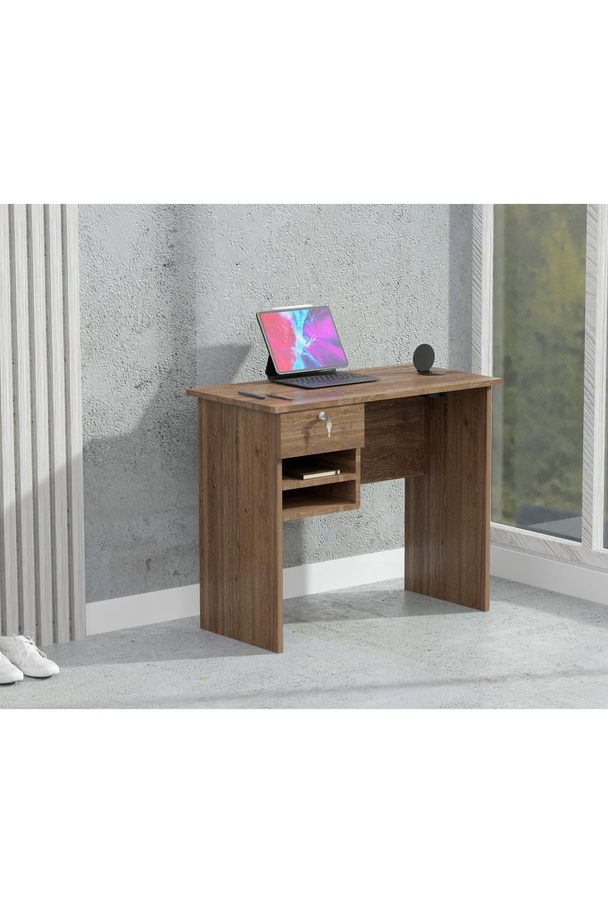 Mahmayi-Solama MP1 9045 Office Desk with Paper Rack- Brown with 51-1H Round Desktop Power Module 4
