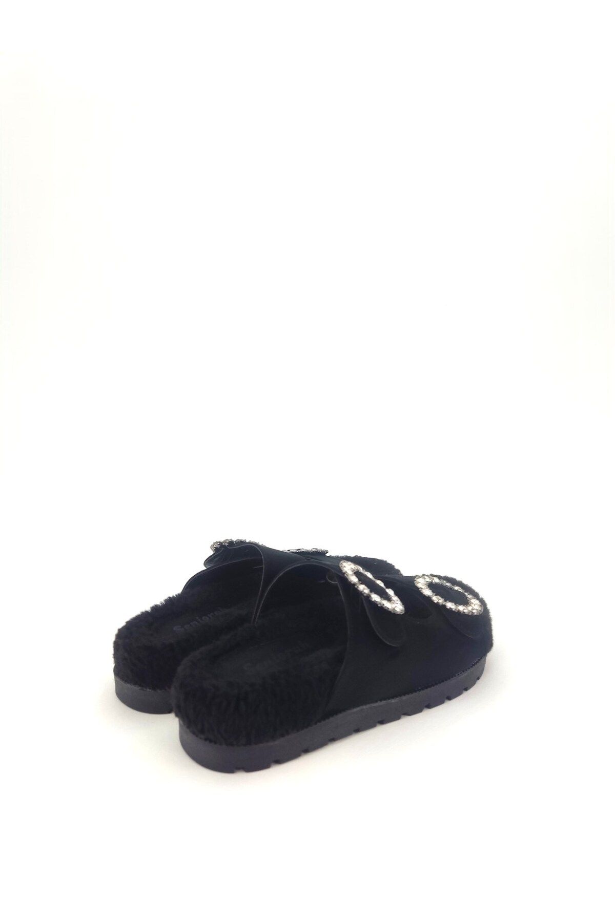 Seniorah-Luwis Black Women's House Slippers - Fur Inside, Plush Wool, Guest Dowry Bundle Bridal Design 4