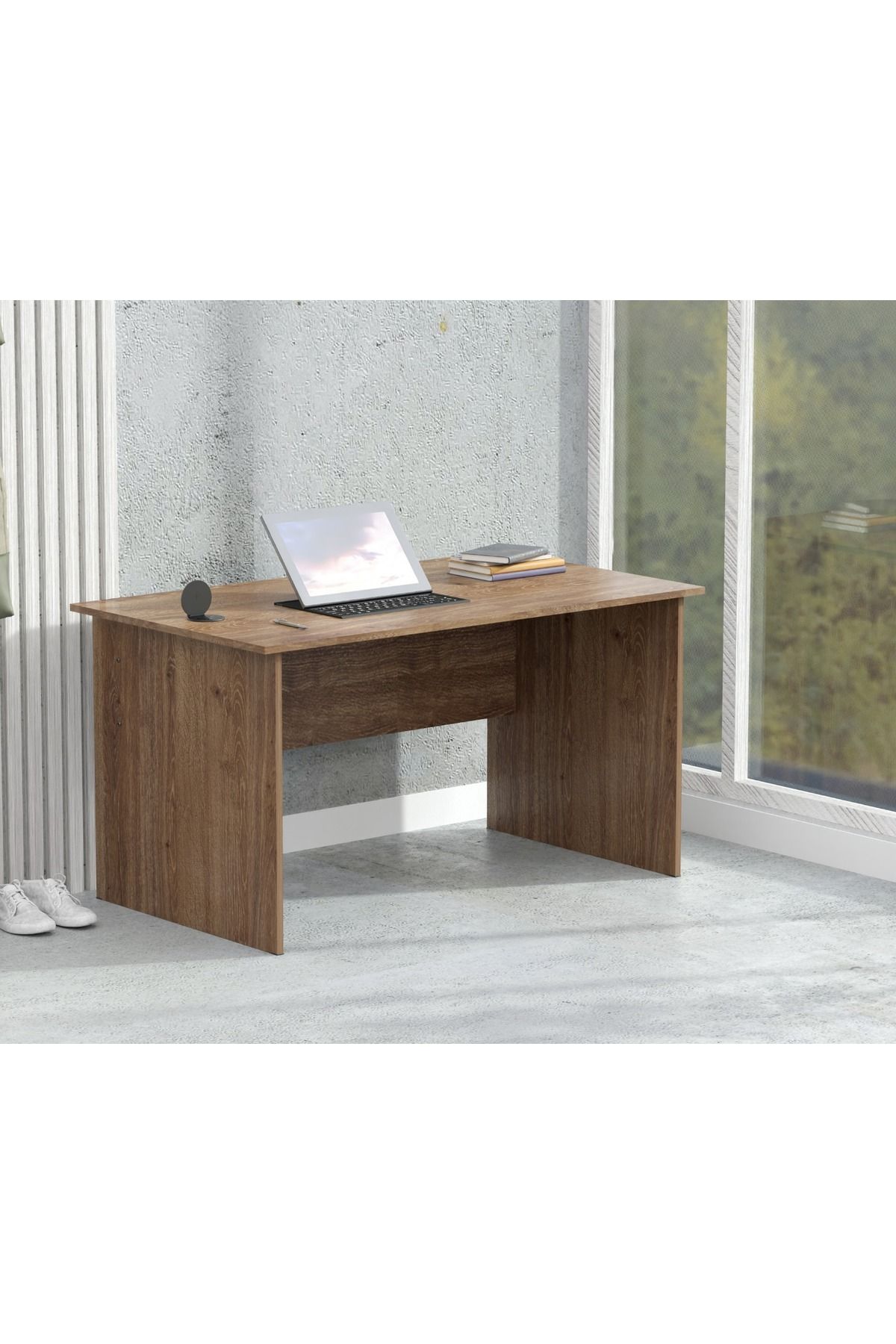 Mahmayi-Modern Writing Study Table With Round Desktop Power Module - Brown 4