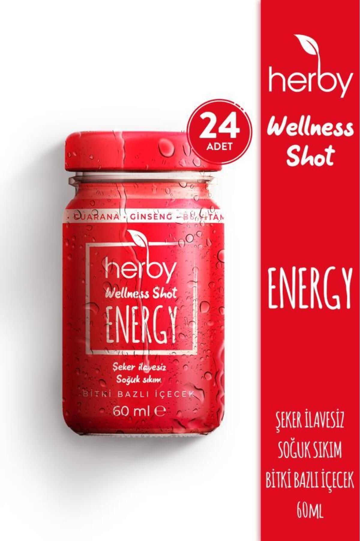 Herby Energy Ginseng Shot 24'lü Paket Enerji Desteği Bitki Bazlı Içecek 60 ml