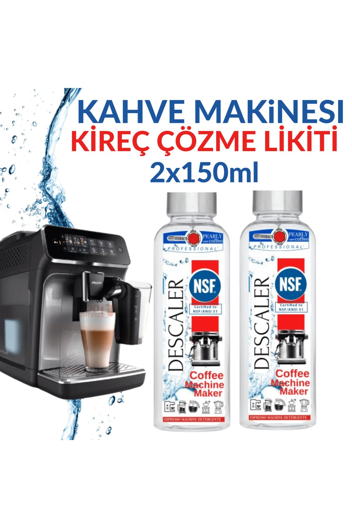 PEARLY CARE COFFEO Pearly Descaler Kahve Makineleri Ve Su Isıtıcıları Için Kireç Temizleyici Likit Kiti 2x150ml