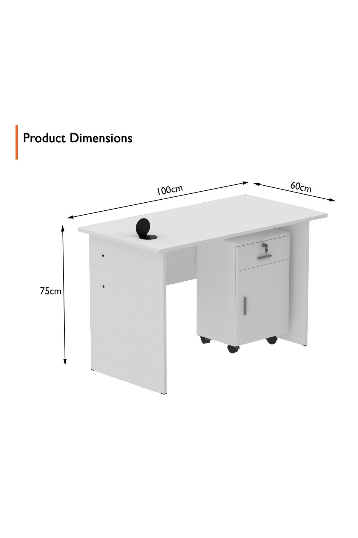 Mahmayi-MP1 100x60 Writing Table with Drawers - White with 51-1H Round Desktop Power Module 3
