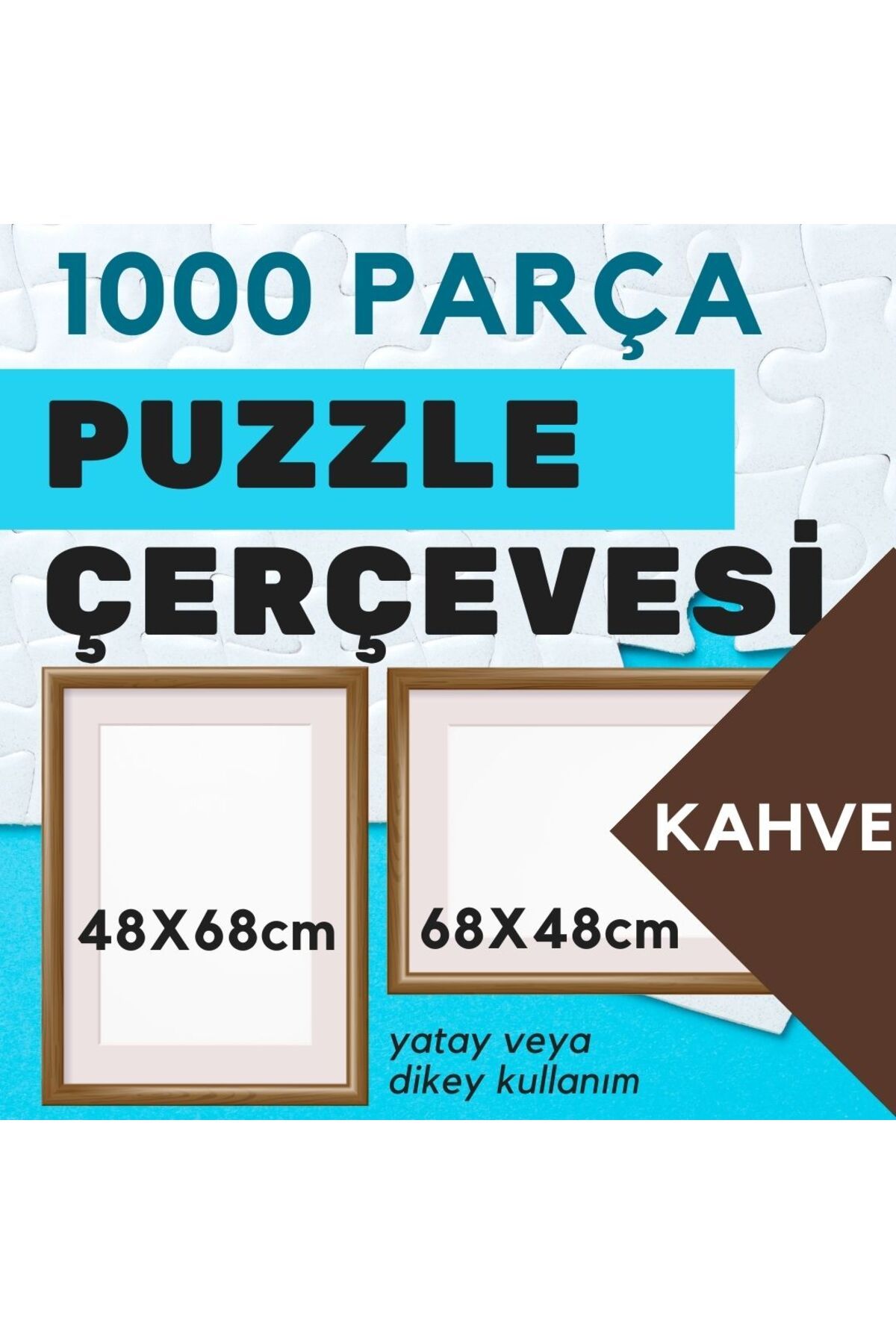 Puzzle Çerçevesi - 48x68 cm 1000 parça Renkli Siyah Kahverengi Altın Beyaz Şeffaf Pvc