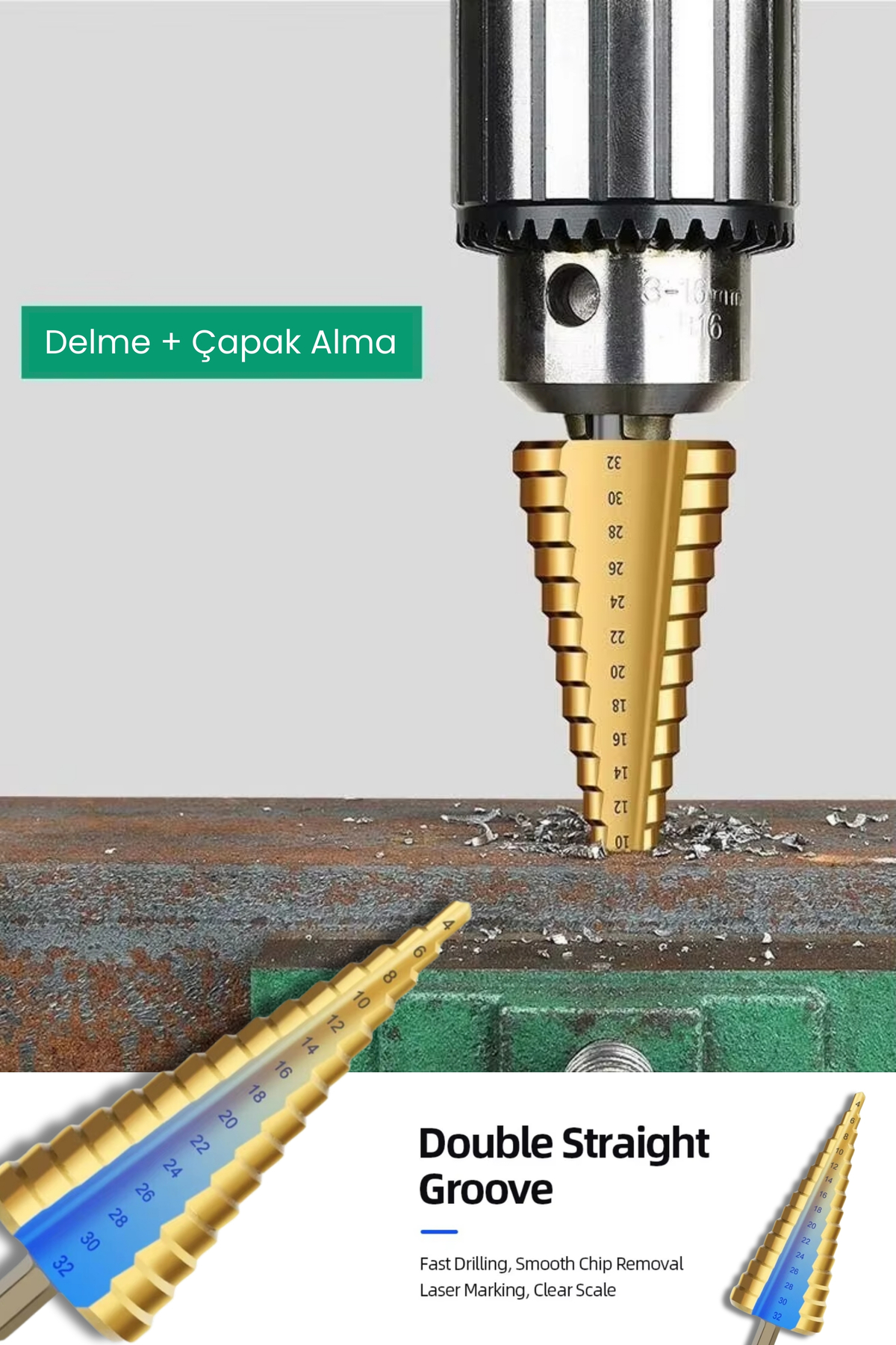 Delik Delme Pah Açma Kademeli Delme Panç Titanium 6 Parça Kutulu Freze Uç Seti