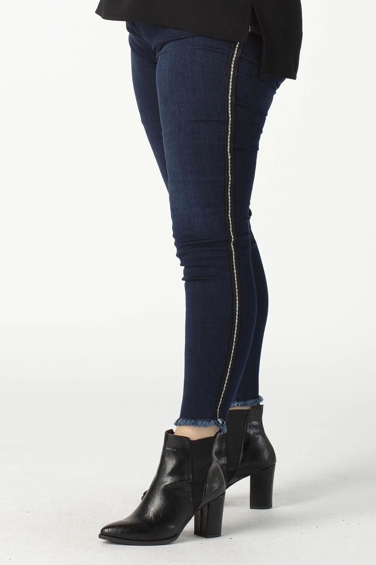 Moda Berray-P008m Pantaloni de blugi de mărime mare, cu sclipici laterale, albaștri 1