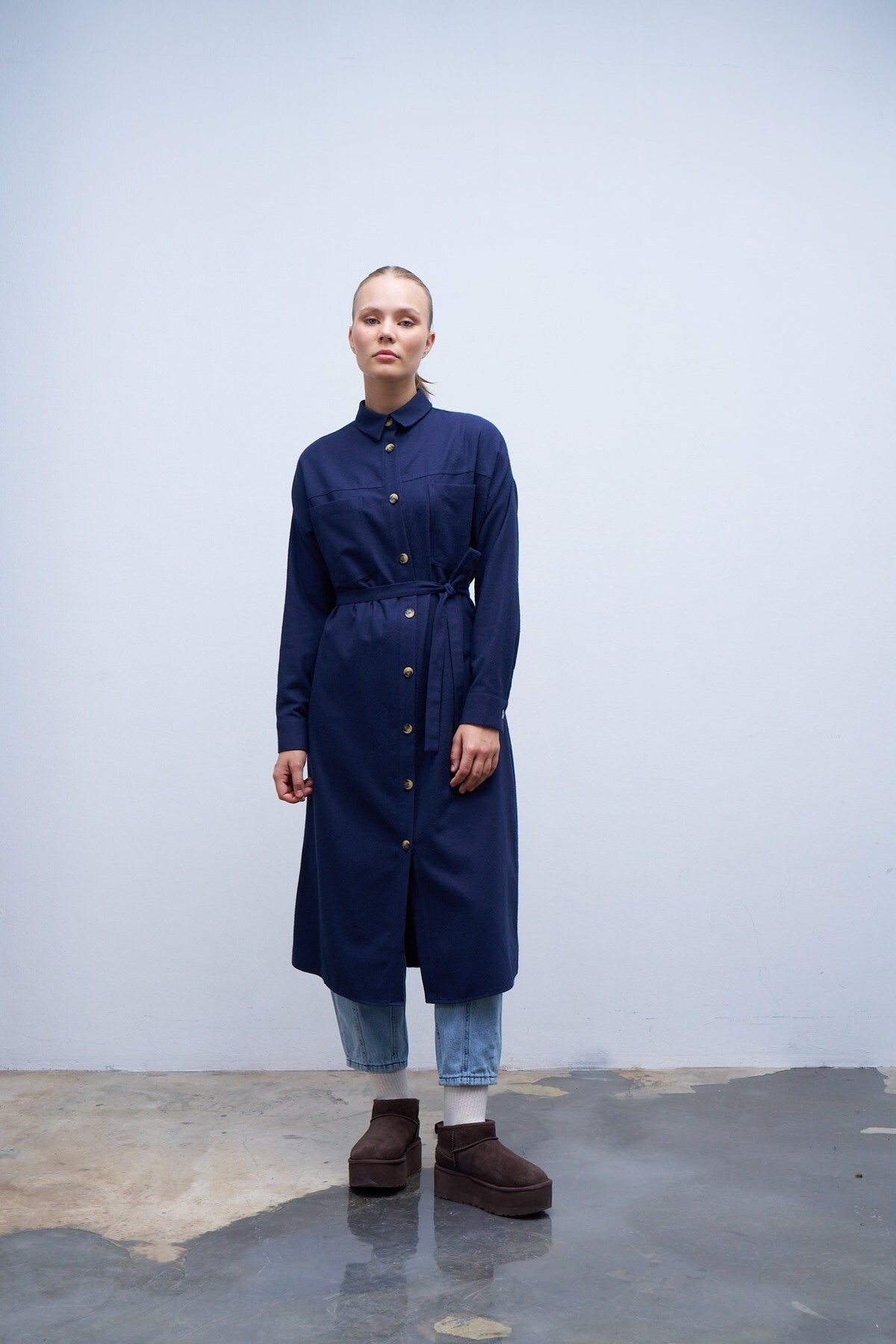 QANU-Navy Blue Belted Shirt 1