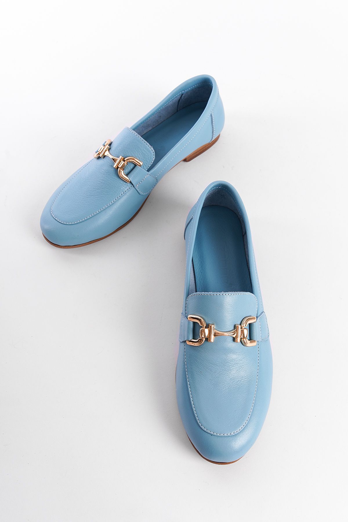 لوفر آبی زنانه چرمی واقعی Loafer اورجینال Capone Outfitters