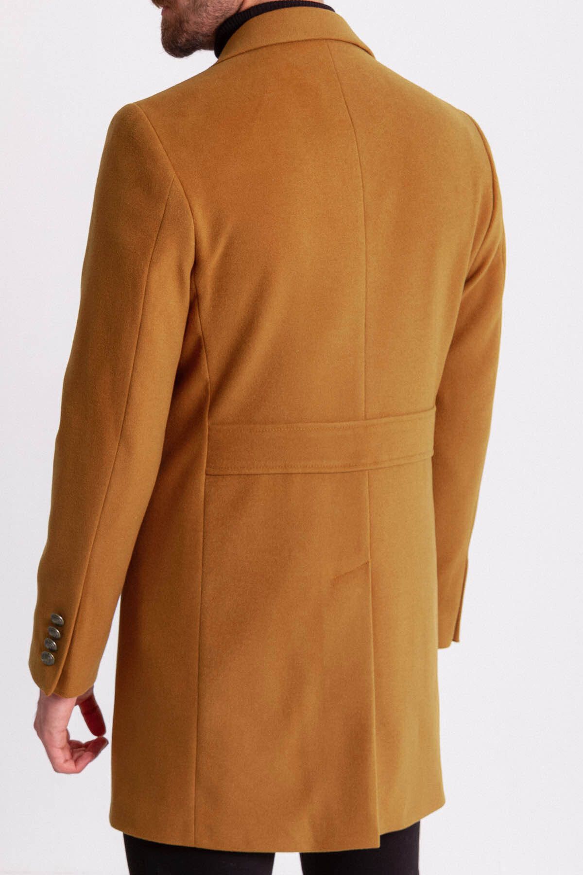 Mcr-Plain Camel Color Slim Fit Wide Collar Wool Men's Coat 4