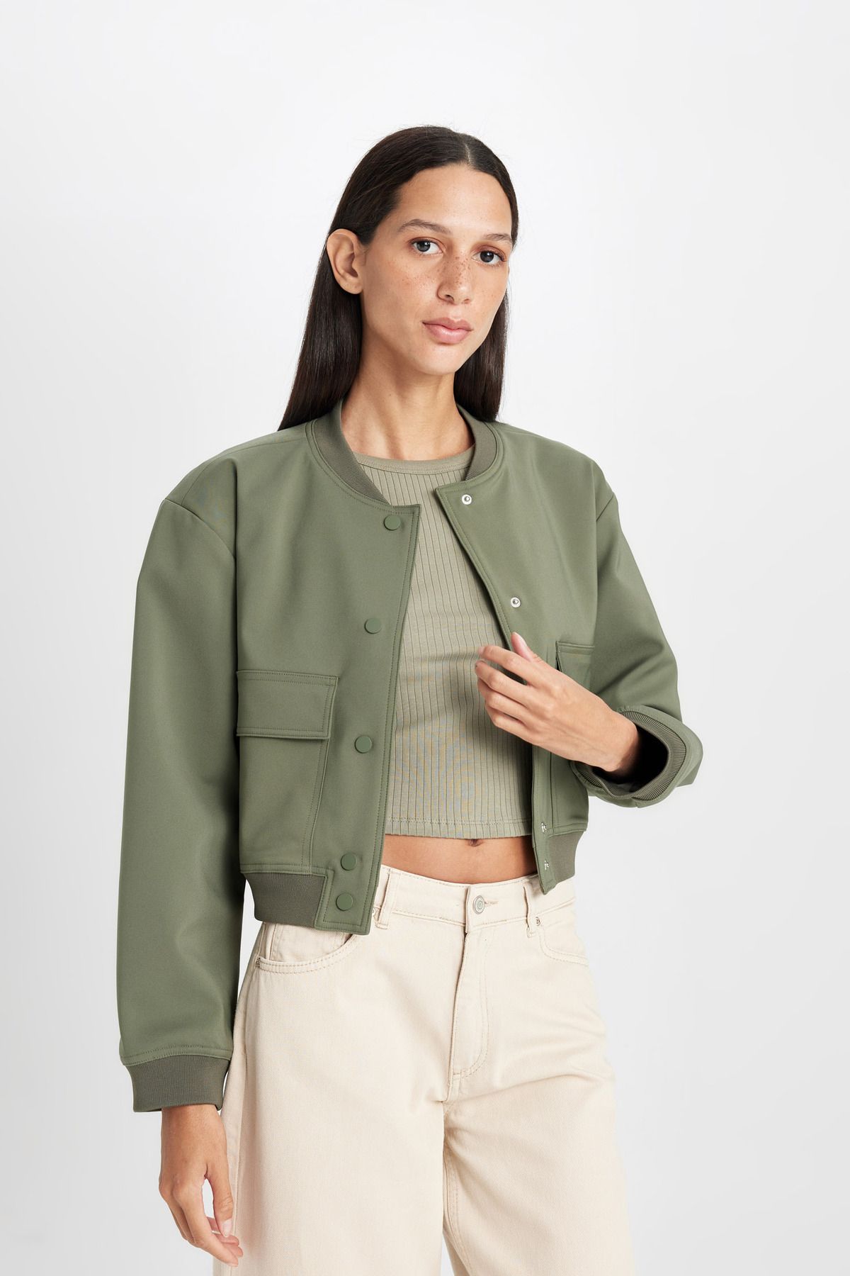 DeFacto-Crop Crew Neck Blazer Jacket 4