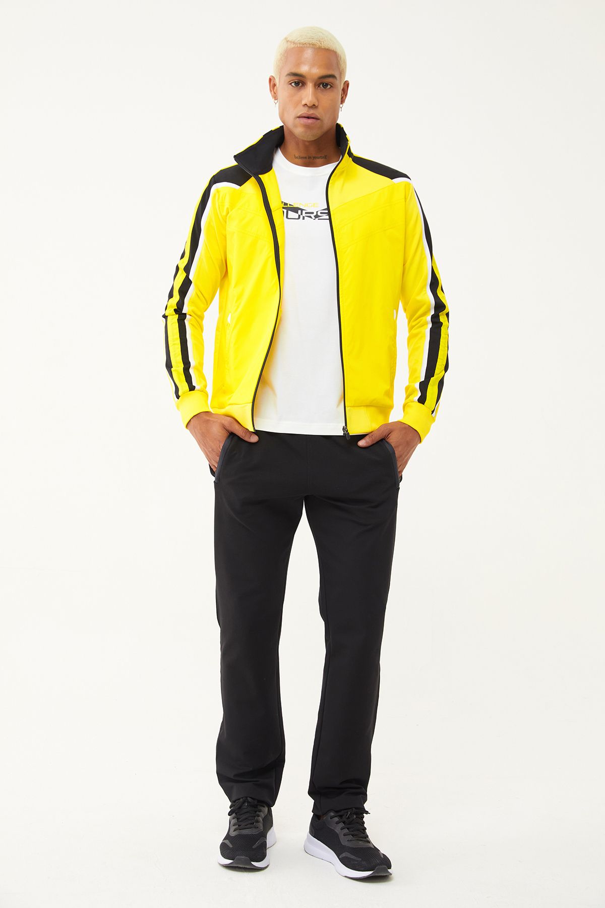 bilcee-Men's Yellow 3-Piece Tracksuit Set - Zippered, Stripe Detailed, for Sweatshirts 2051 1