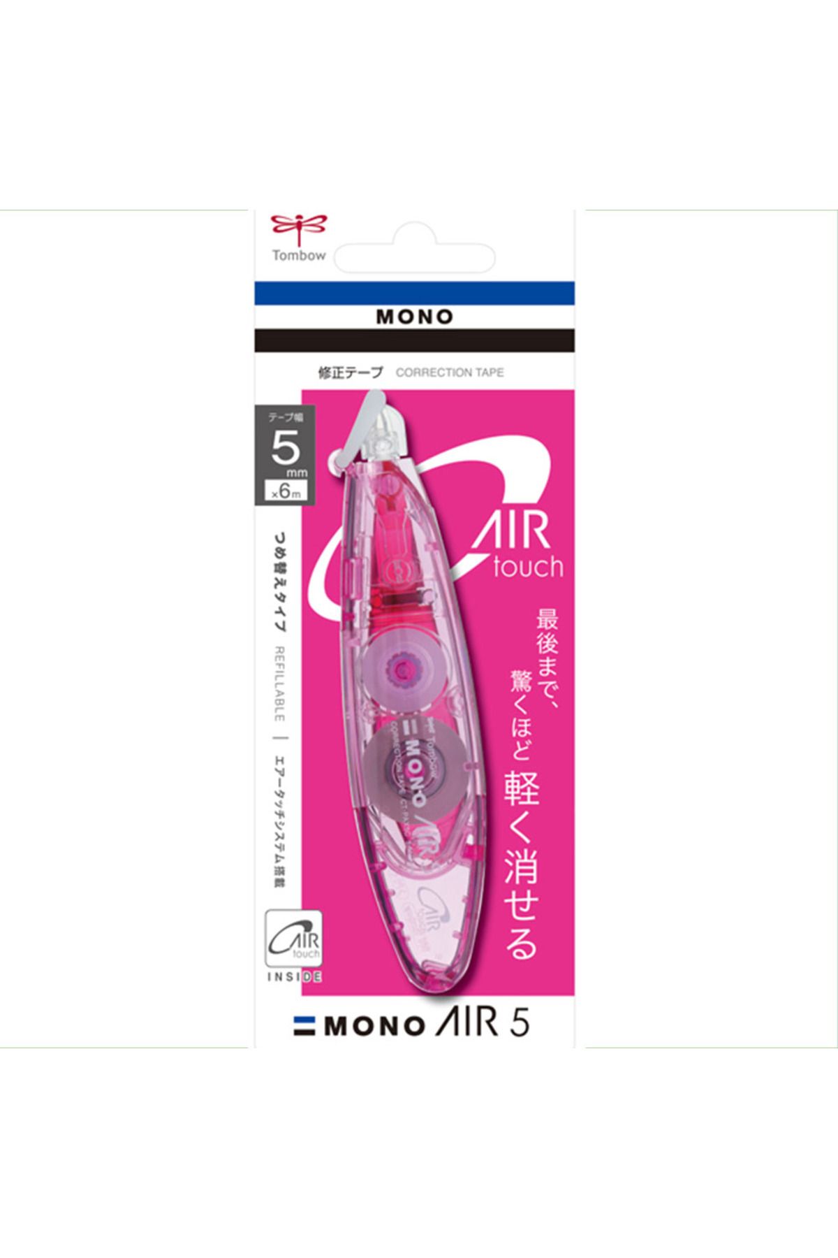 Tombow MONO Air Kalem Tipi Doldurulabilen Şerit Silici 5mmx6m Pembe