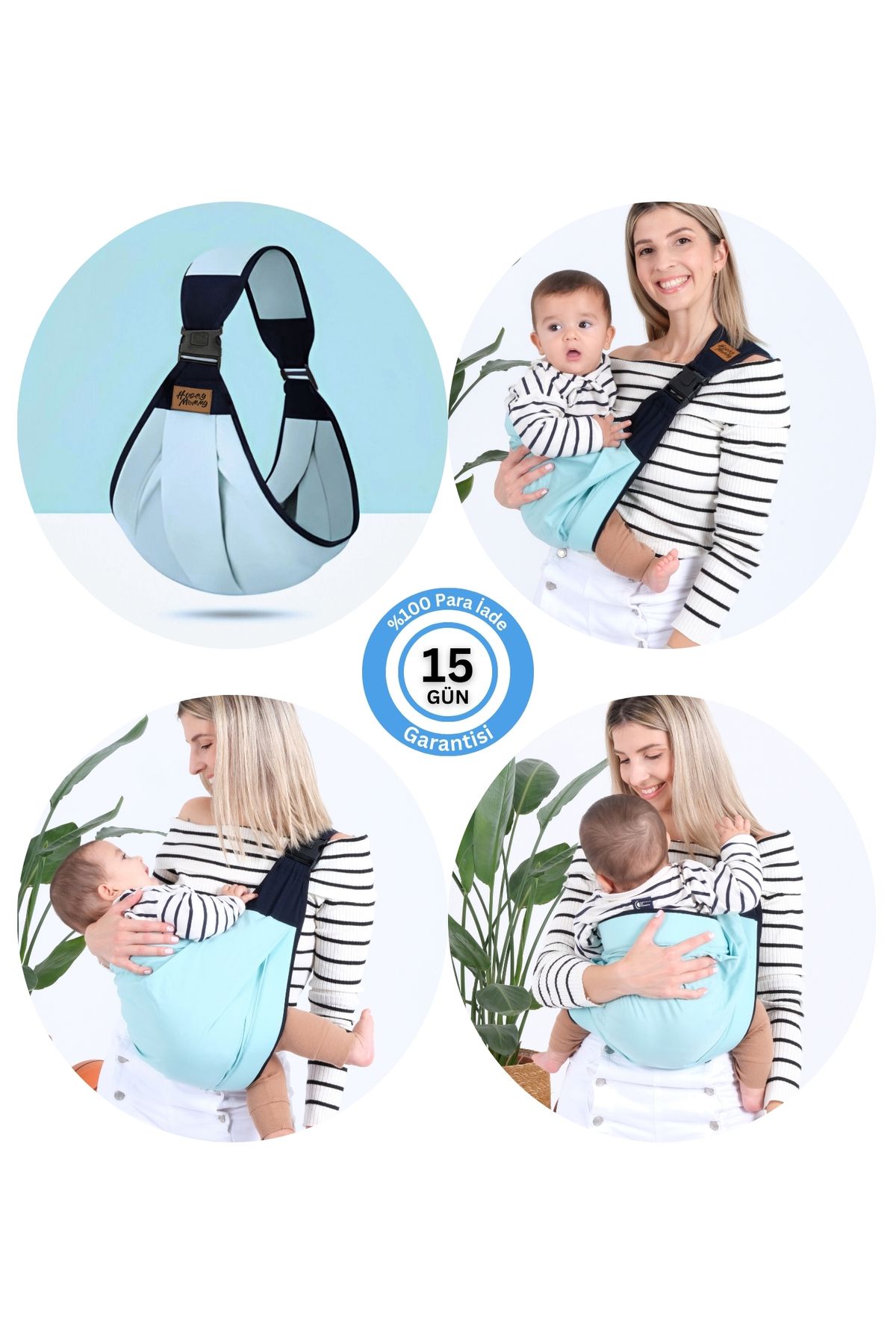 Huggy Mommy Su Yeşili Ergonomik Bebek Taşıma Çantası Bebek Taşıyıcı Sling Puset Ana Kucağı Kanguru Hafif Pratik