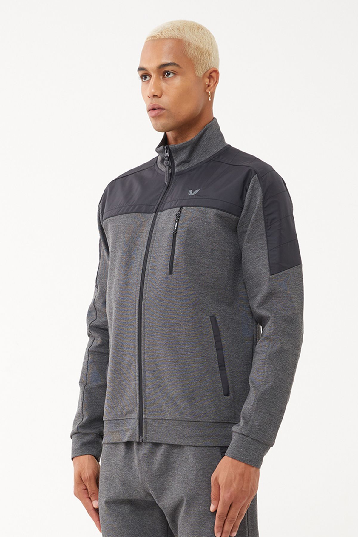 bilcee-Men's Anthracite Zippered and Kangaroo Pocket Stand Collar Raised Tracksuit Top 2012 1