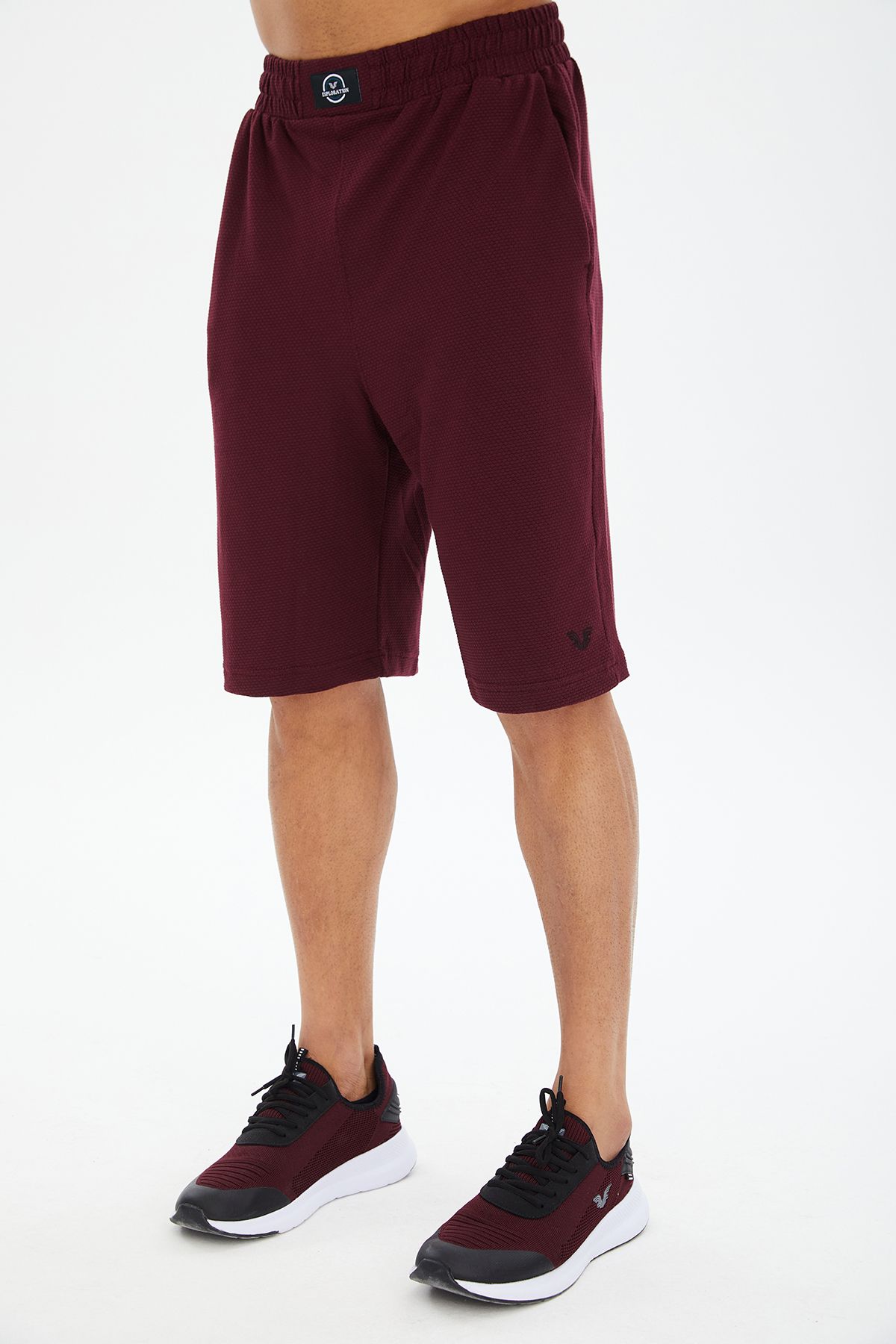 bilcee-Men's Claret Red Soft Textured Oversize Crew Neck Short Sleeve Sports T-Shirt Shorts Suit 0690 2