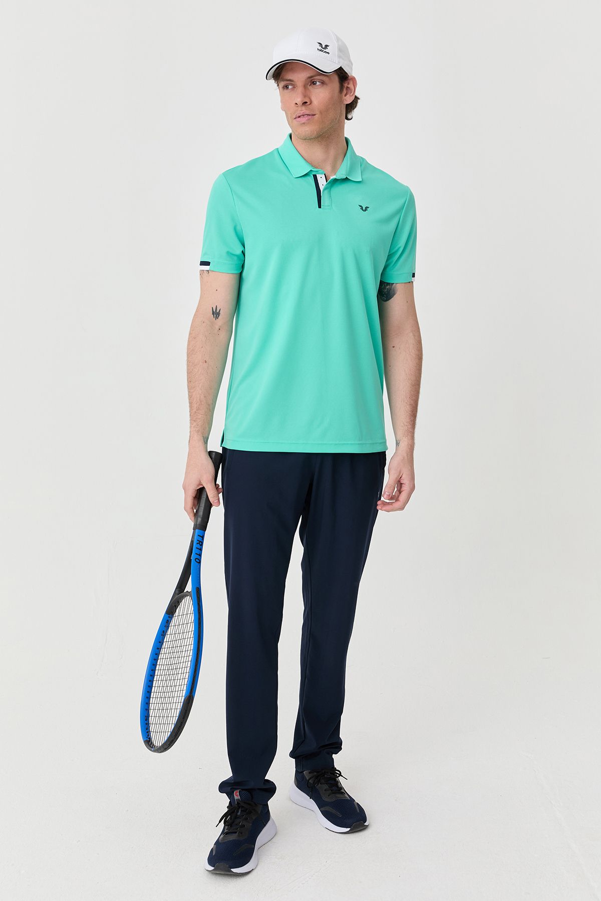 bilcee-Men's Turquoise Quick Dry Plain Lightweight Buttoned Training & Casual Basic Polo Collar T-Shirt 0508 6