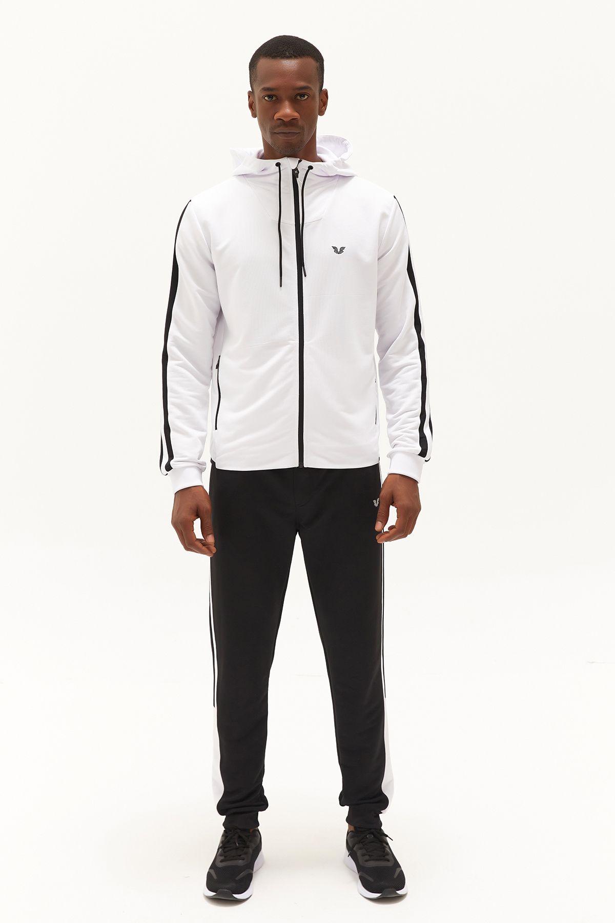 bilcee-White Men's Tracksuit Set - Hooded, Pocketed and Zippered Sports and Daily Use 0755 4