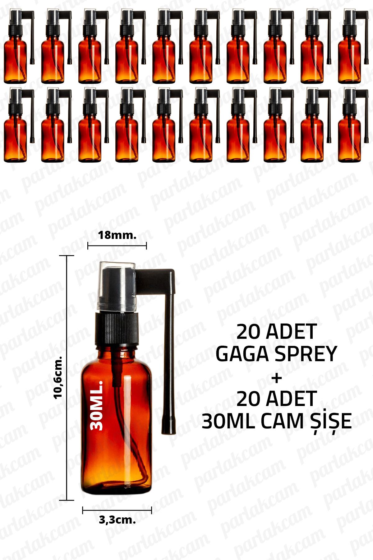 parlakcam 30ml Amber Siyah Gaga Başlıklı Sprey Şişe 30cc Siyah Ağız Spreyi Şişesi 20 Adet