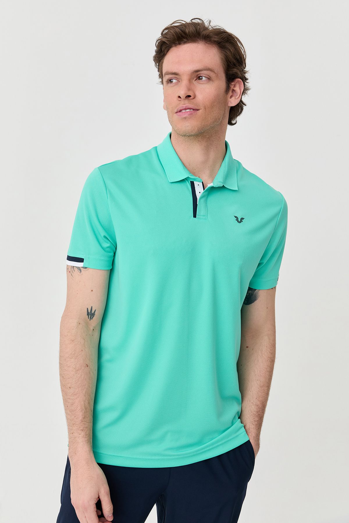 bilcee-Men's Turquoise Quick Dry Plain Lightweight Buttoned Training & Casual Basic Polo Collar T-Shirt 0508 2