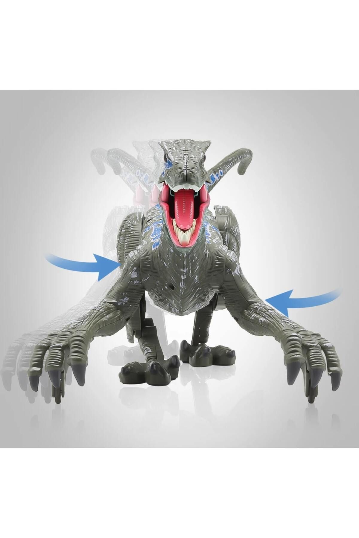 Sesli ve Yürüyen Hareketli Velociraptor Dinozor Gri - 6