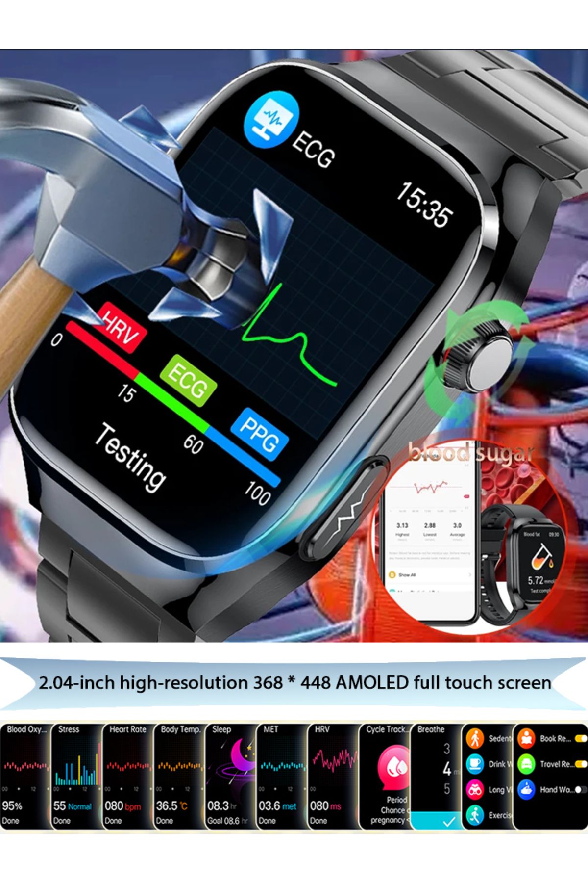 Choice-Blood Sugar ECG+PPG Smart Watch Men Women Blood Fat Uric acid BP Body Health inspect Bluetoothcal... 8