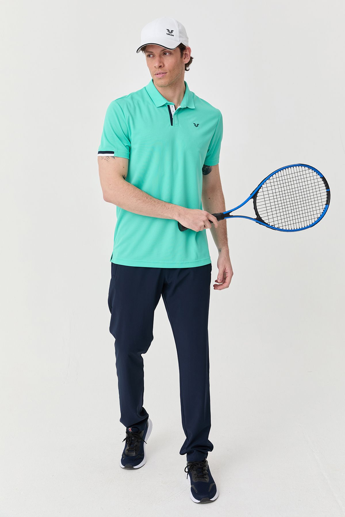 bilcee-Men's Turquoise Quick Dry Plain Lightweight Buttoned Training & Casual Basic Polo Collar T-Shirt 0508 7