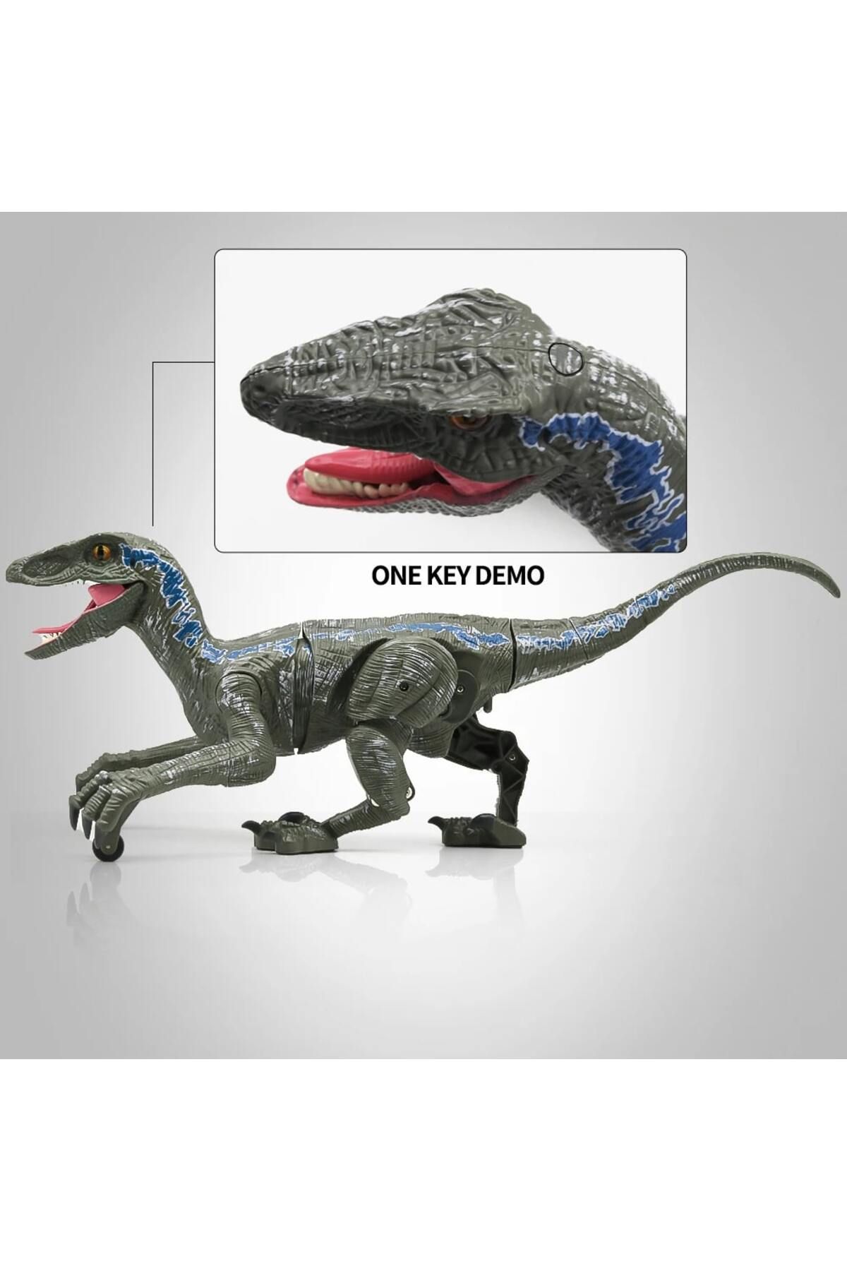 Sesli ve Yürüyen Hareketli Velociraptor Dinozor Gri - 7