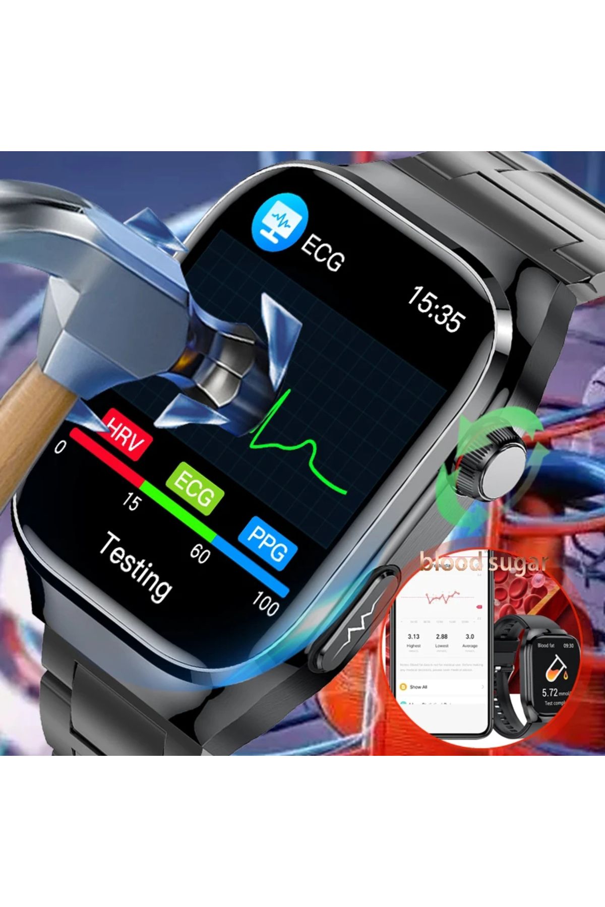 Choice-Blood Sugar ECG+PPG Smart Watch Men Women Blood Fat Uric acid BP Body Health inspect Bluetoothcal... 2