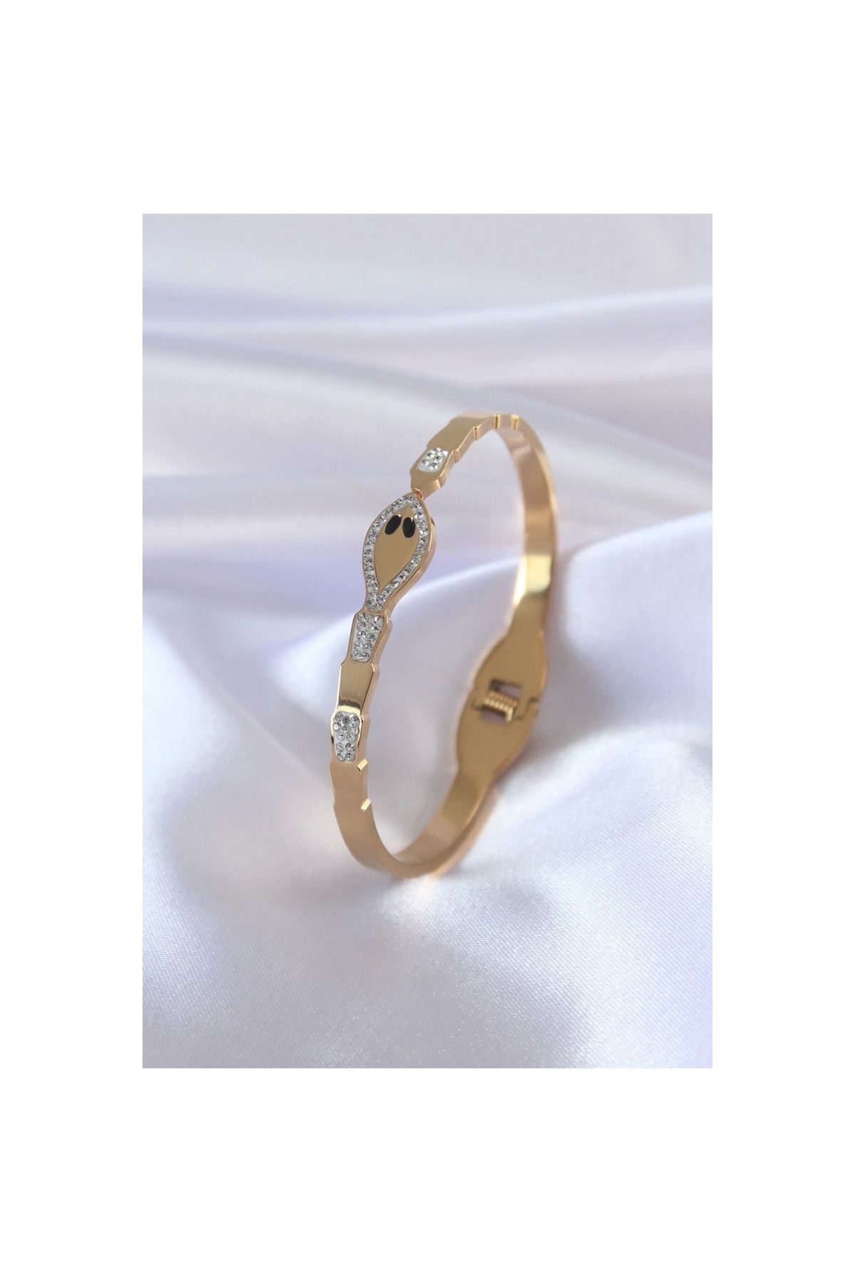 Narnuga 316L Çelik Gold Renk Yılan Model Zirkon Taş Detay Kadın Kelepçe - TJ-BB5054