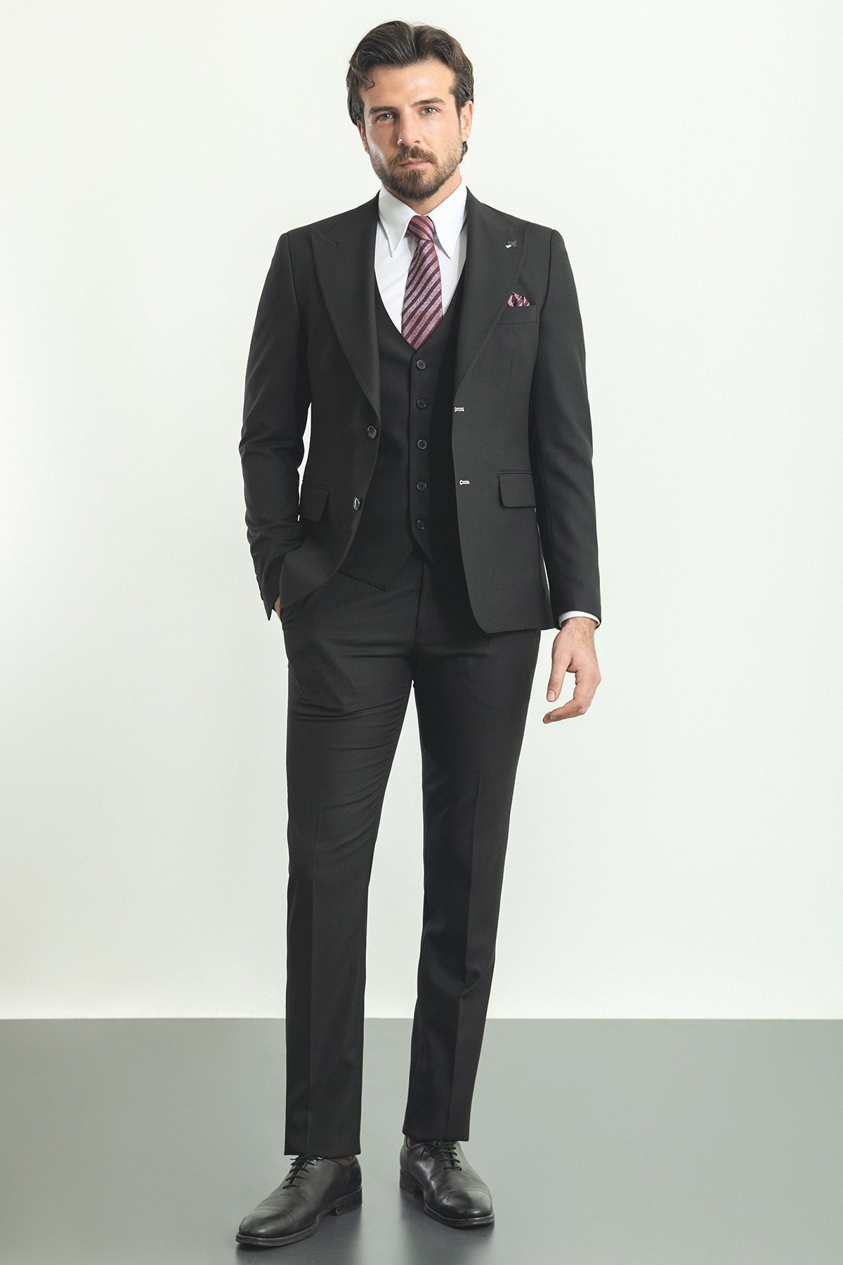Mcr-Costum clasic pentru bărbați, negru, slim fit, cu guler larg 4