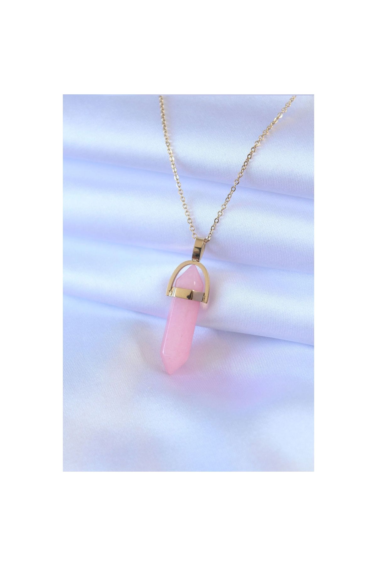 Narnuga 316L Çelik Gold Renk Kristal Pembe Taş Model Kadın kolye - TJ-BKO7472