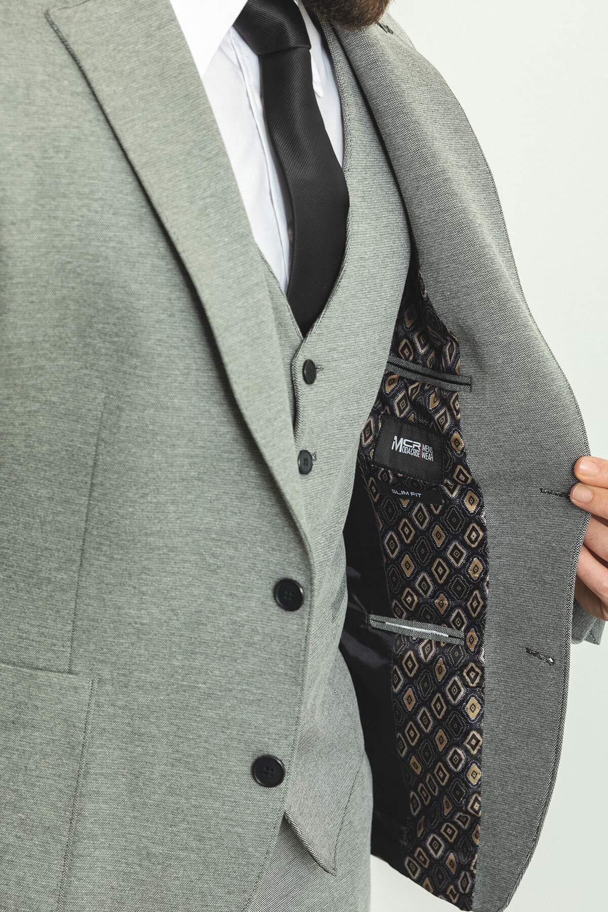 Mcr-Patterned Slim Fit Mono Collar Wool Men's Suit Gray - 45188.22K 6