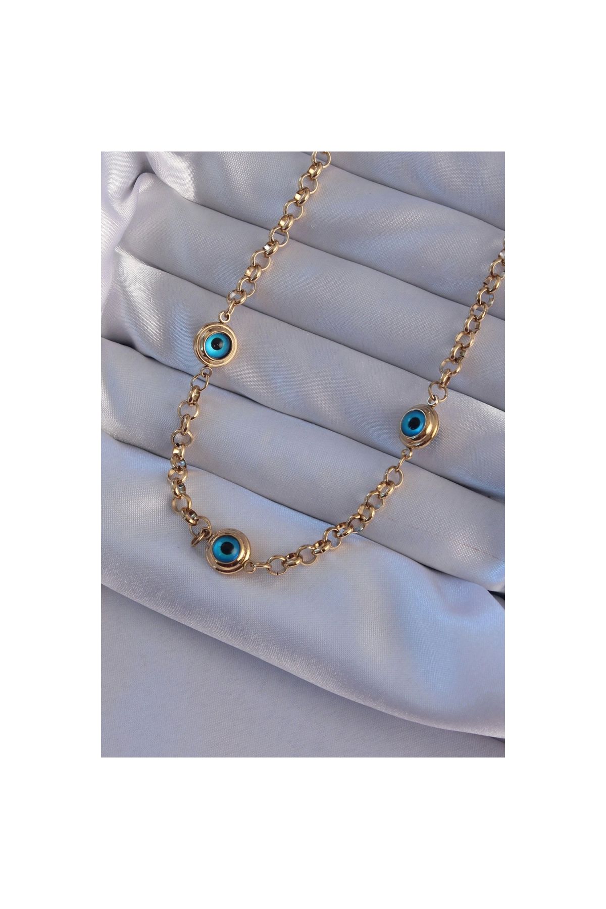 Narnuga 316L Çelik Gold Renk Nazar Boncuk Model Kolye - TJ-BKO8947