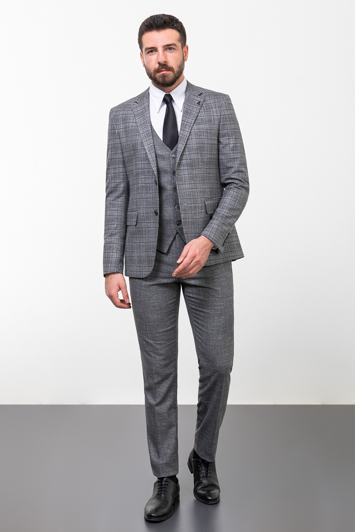 Mcr Plaid Slim Fit Combination Wool Men's Suit Anthracite - 45259.23K