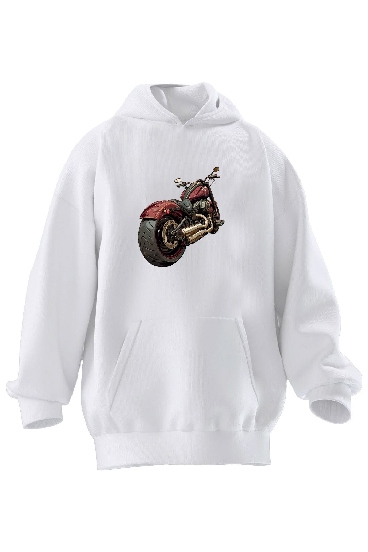 NMG TEKSTİL Hanorac Cu Glugă Unisex Din Bumbac Premium Alb Choper Moto Imprimat Cu 3 Fire Unisex - S