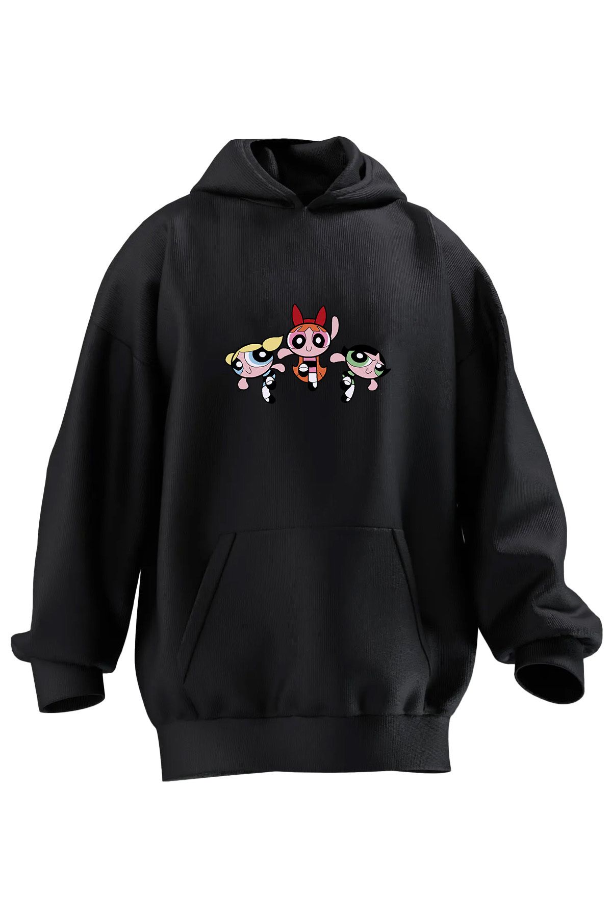 NMG TEKSTİL Hanorac Cu Glugă Unisex Din Bumbac Premium Negru Power Girls Imprimat Cu 3 Fire Unisex - M