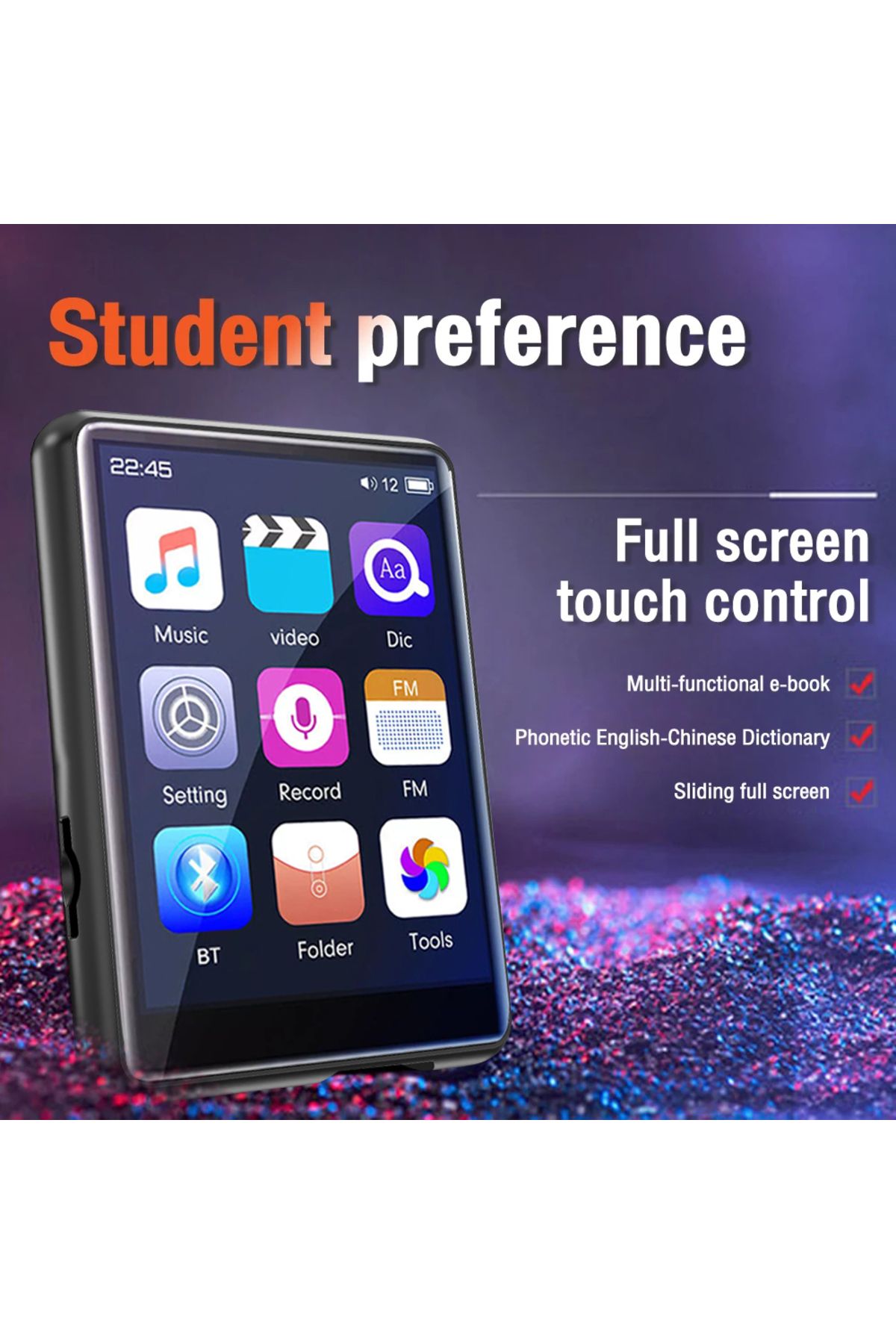 Choice-2.4-Inch Touchscreen Bluetooth 5.0 MP3 Player With Speaker/FM Radio/Recorder/E-book/Picture High ... 3