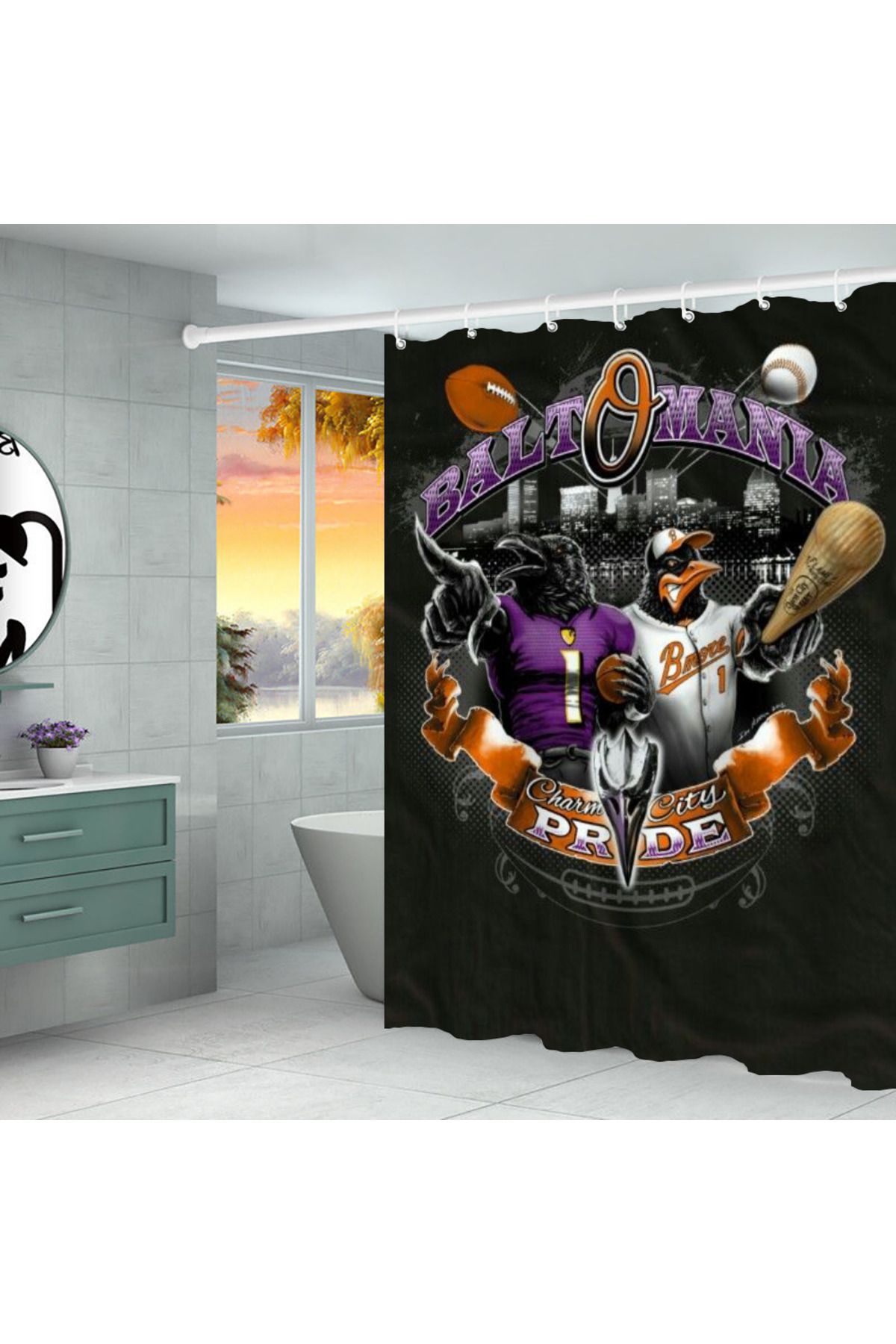 Choice-Bathroom Shower Curtain Bathroom Curtain Baltimore R-ravens Club Curtains for Bedrooms Folding Pa... 1