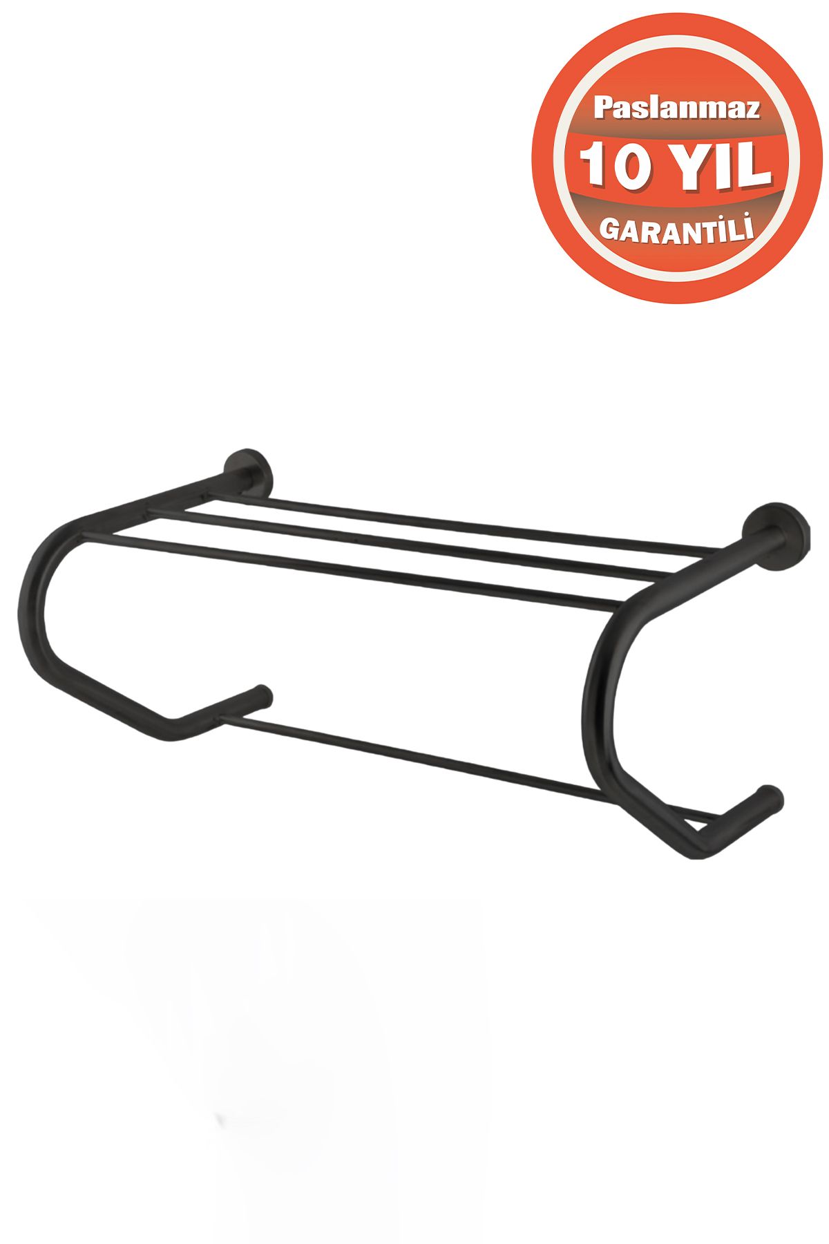 ÇELİK BANYO Paslanmaz Çelik Mat Siyah Karaca Destekli Raf Havluluk 50 Cm