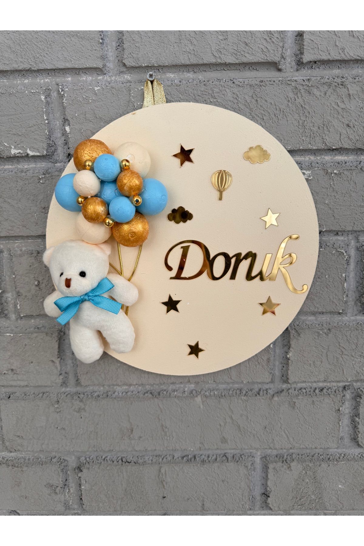 NeşeliAtölyem-26 cm Round Bubble Teddy Bear Baby Door and Wall Decoration 3