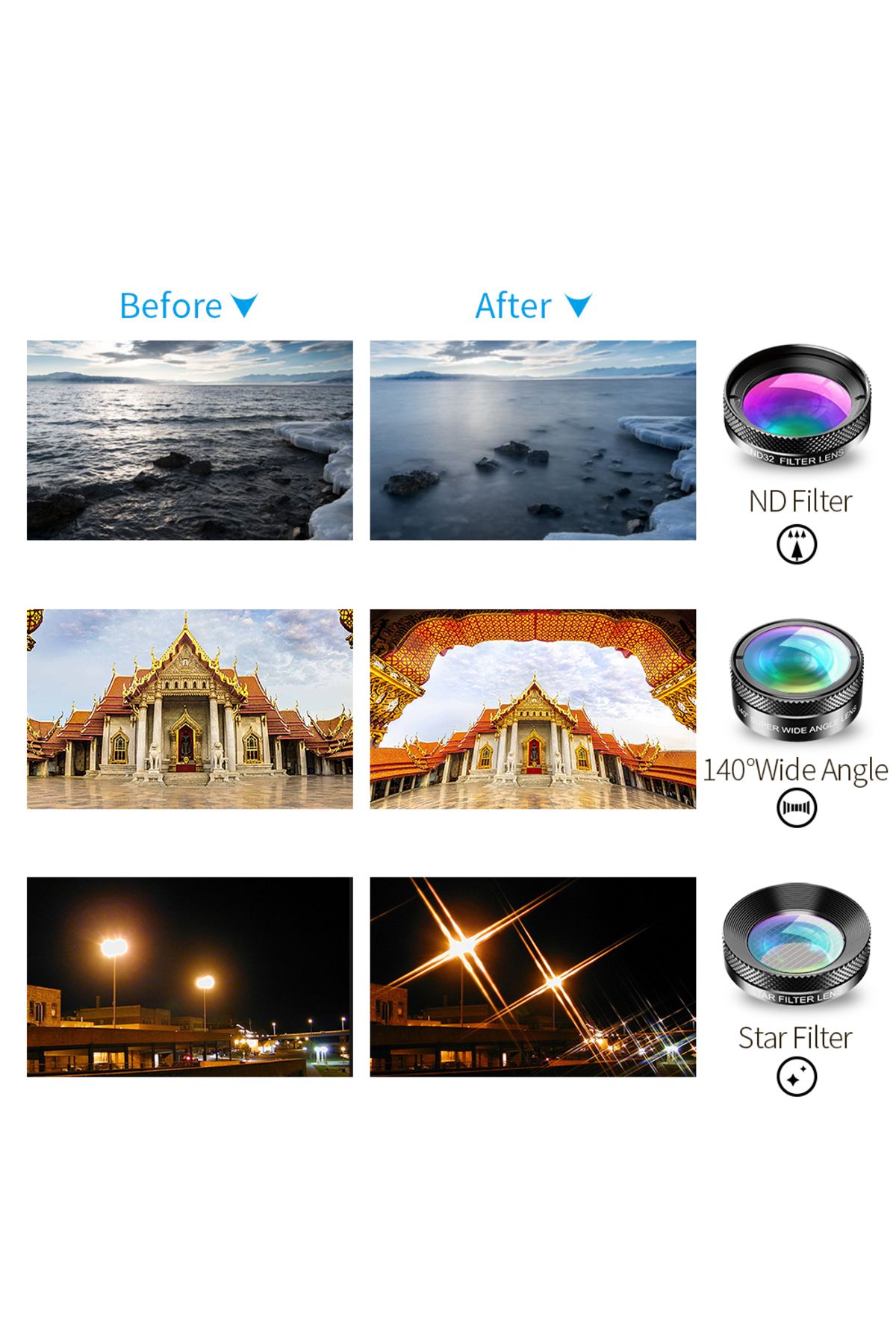 APEXEL-Universal 6 in 1 Phone Camera Lens Kit Fish Eye Lens Wide Angle macro Lens CPL/StarND32 Fi... 5