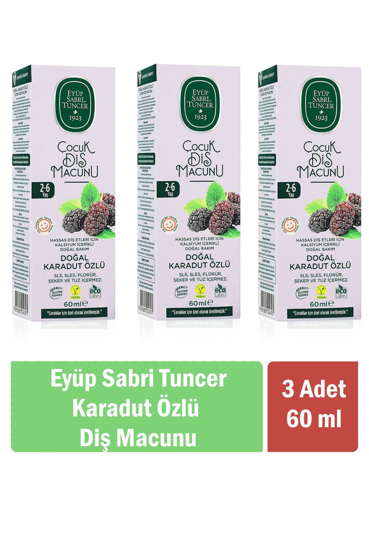 Eyüp Sabri Tuncer Doğal Karadut Özlü 2-6 Yaş Çocuk Diş Macunu 60 ml x 3 Adet