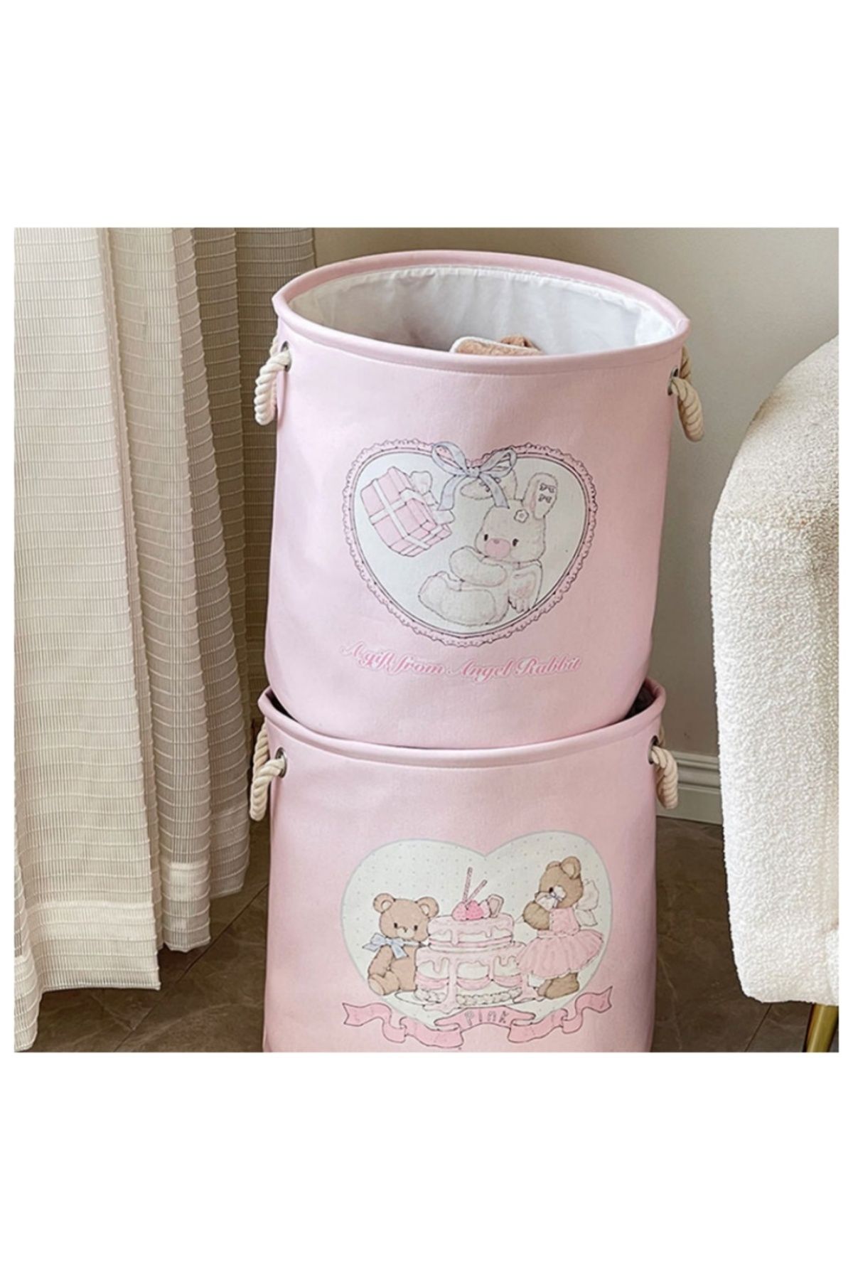 Choice-Large Pink Laundry Basket Kids Toys Storage Basket with Handles Fabric Foldable Cute Cartoon Cast... 3