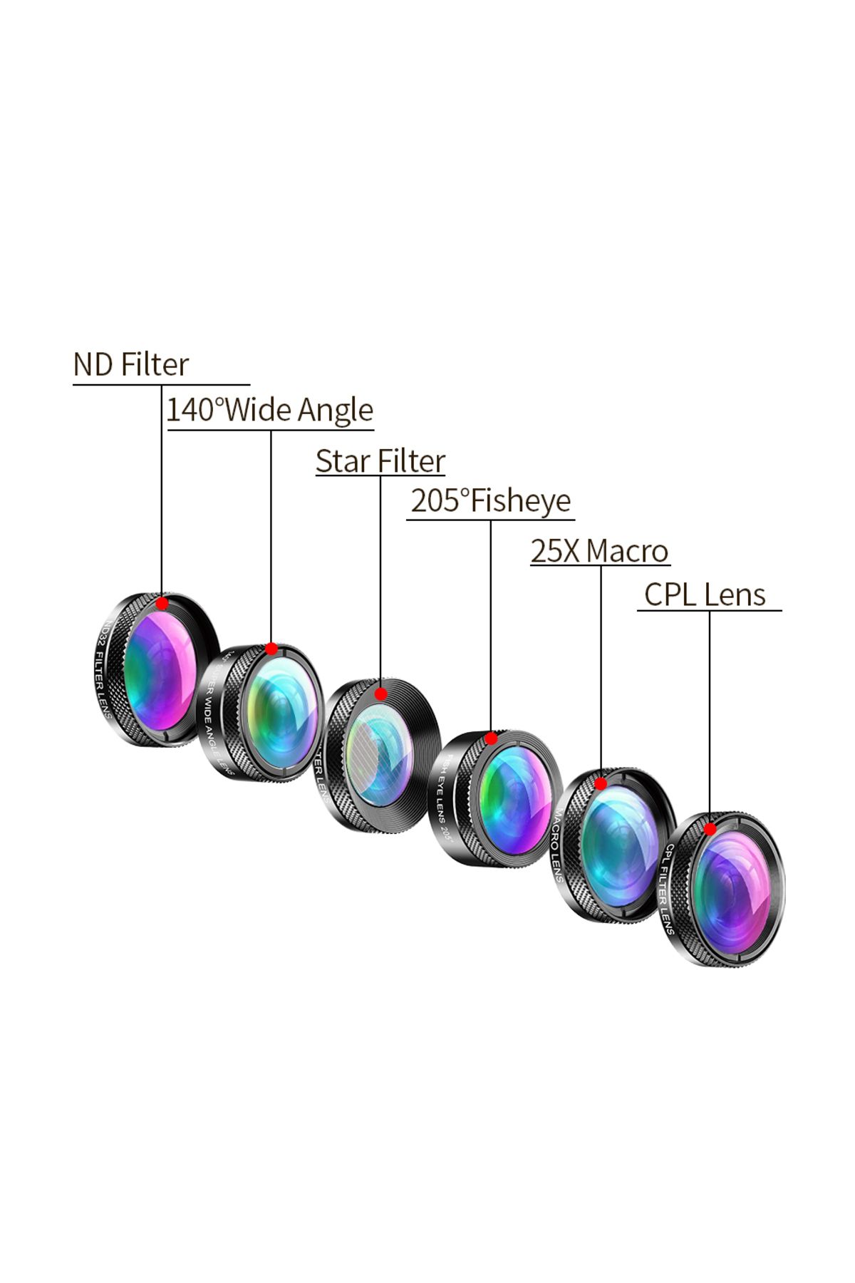 APEXEL-Universal 6 in 1 Phone Camera Lens Kit Fish Eye Lens Wide Angle macro Lens CPL/StarND32 Fi... 2
