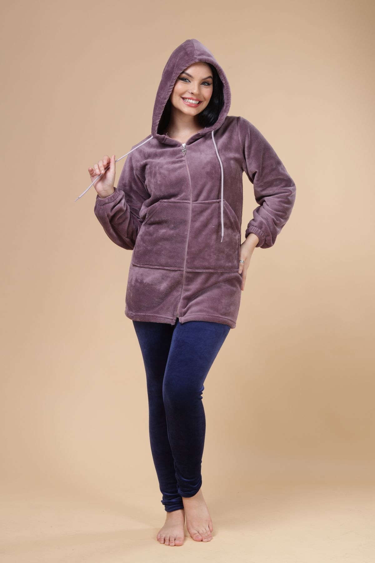 mervemoda-Set de 2 costume ultrasoft cu glugă pentru femei 5