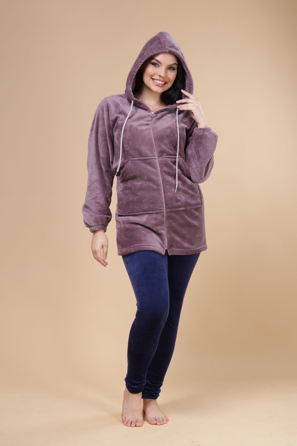 mervemoda-Set de 2 costume ultrasoft cu glugă pentru femei 4