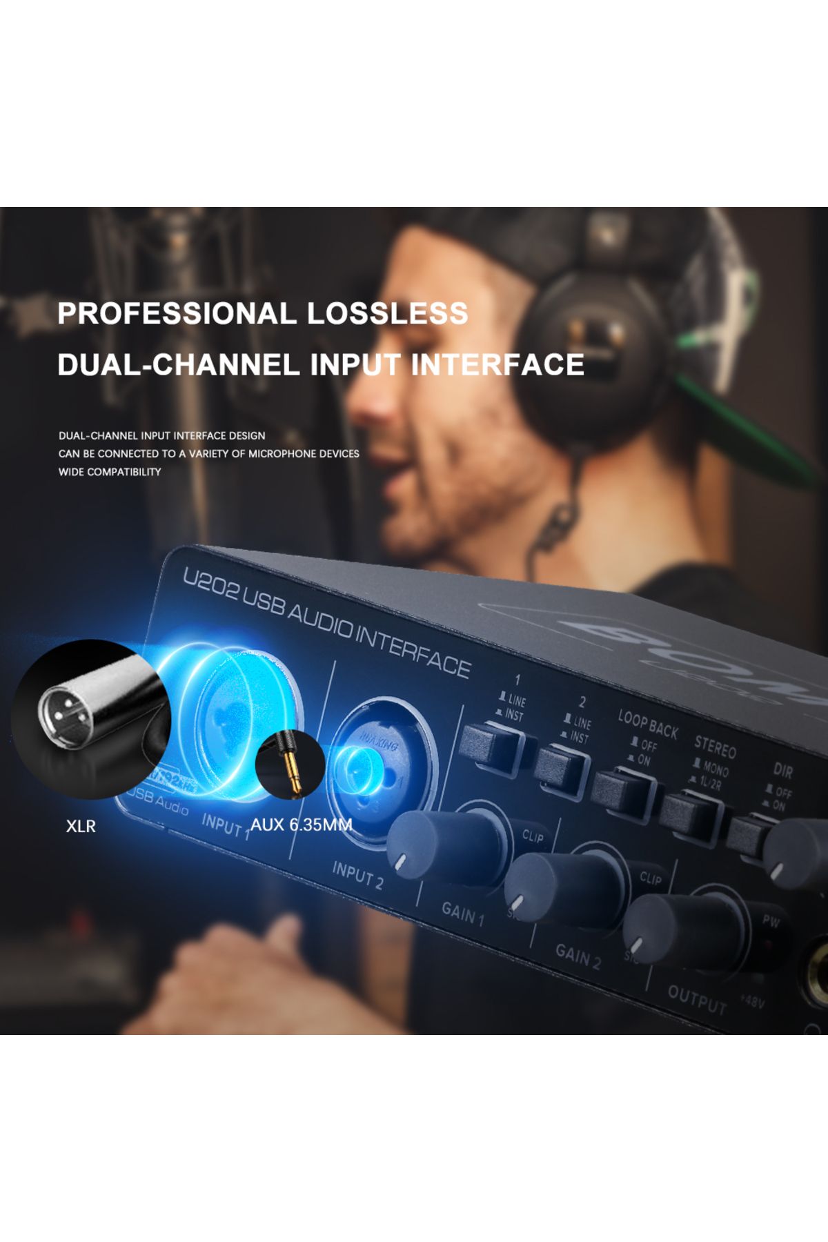 Choice-BOMGE U202 USB Audio Interface with Mic Preamplifier XLR/TSR/TS Ports 48V 32-Bit/192kHz Resolutio... 3